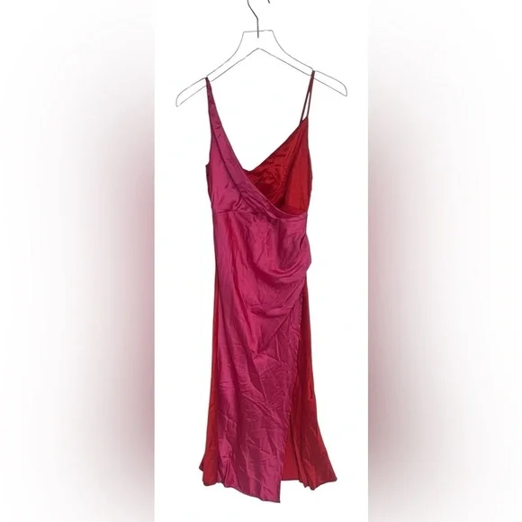 PETAL & PUP LIPA COLOURBLOCK MIDI SLIP DRESS - PINK/RED B1709 - Picture 5 of 7